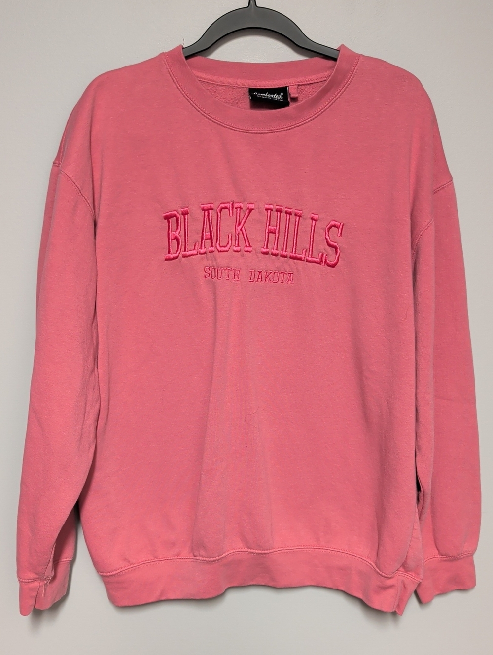 Black Hills Embroidered Pink Crew Sweatshirt by Anvil